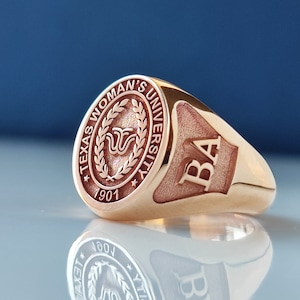Rose gold college ring , College class ring , Graduation ring , Custom class ring , High school ring , University ring , College ring