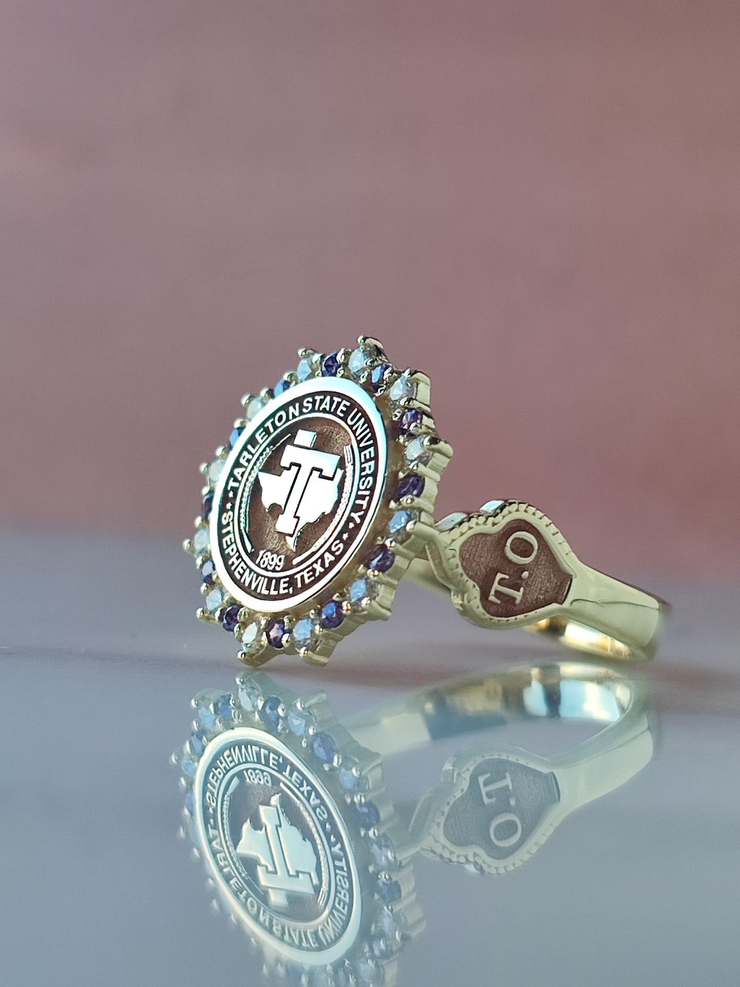 Double Halo University Ring 14K Gold College Ring Graduation Gift ...