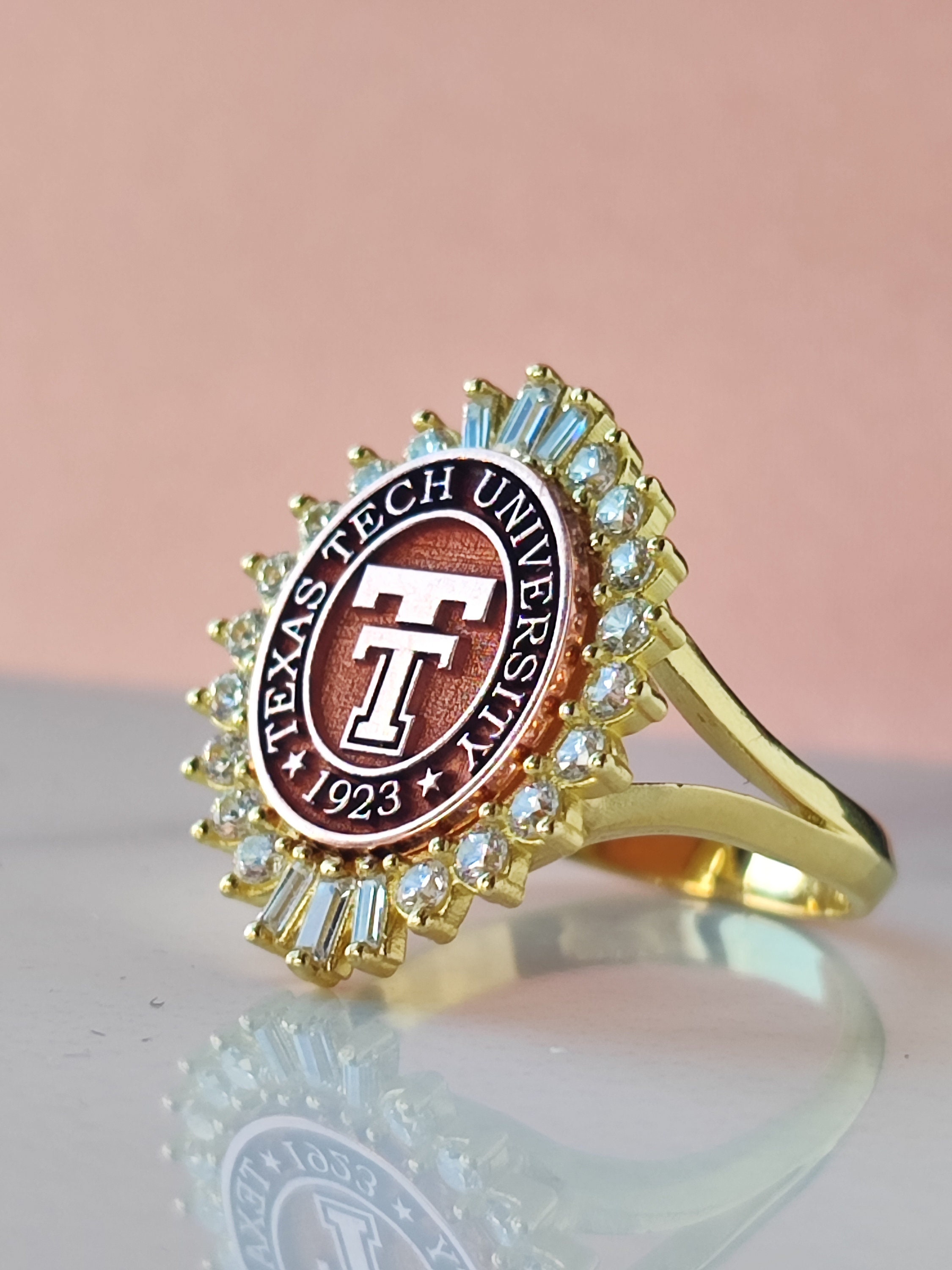 Double Halo Graduation Ring Personalized University Ring 14K Gold ...