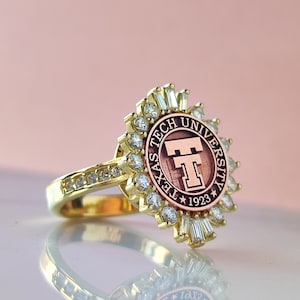 Women&#39;s baguette stone gold graduation ring , college ring , personalized university rings , personalized jewelry , graduation rings