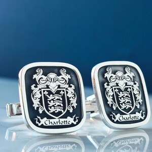Personalized Coat of Arm Cuff links with Sterling Silver,Custom Engraved Traditional Family Crest Cufflink