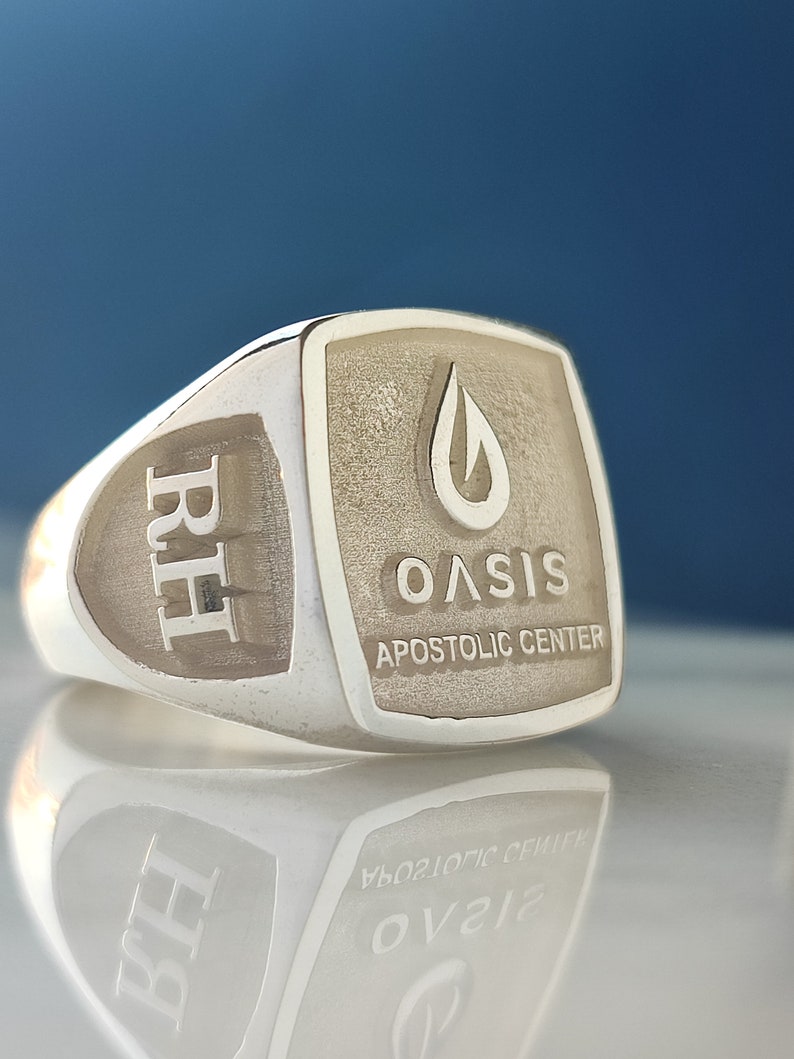 Custom Company Logo Signet Ring, Sterling Silver Square Crest Jewelry ...