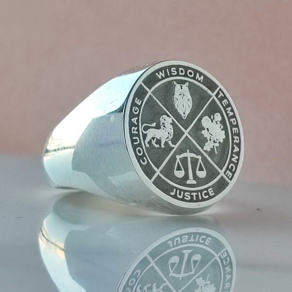 Stoic Ring ,Justice Wisdom Ring ,Custom stoic necklace,Cardinal Virtues Necklace,Wisdom Necklace,Stoic Gift,Stoic Four Cardinal Virtues Ring