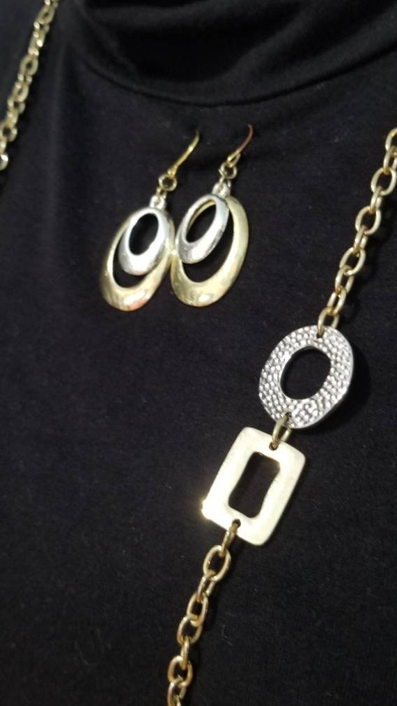 Silver/gold tone adjustable necklace & earrings s… - image 3