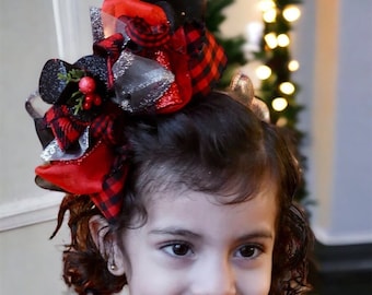 Red Buffalo Plaid Snowman Hairbow