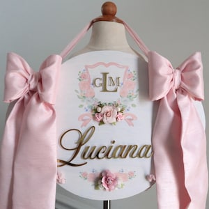 Baby announcement hospital  nursery door name hanger /Floral baby name sign / pink nursery hospital door hanger Baby Crib