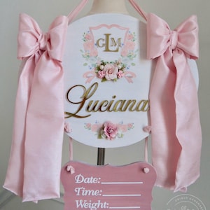 Baby announcement hospital  nursery door name hanger /Floral baby name sign / pink nursery hospital door hanger Baby Crib Girly