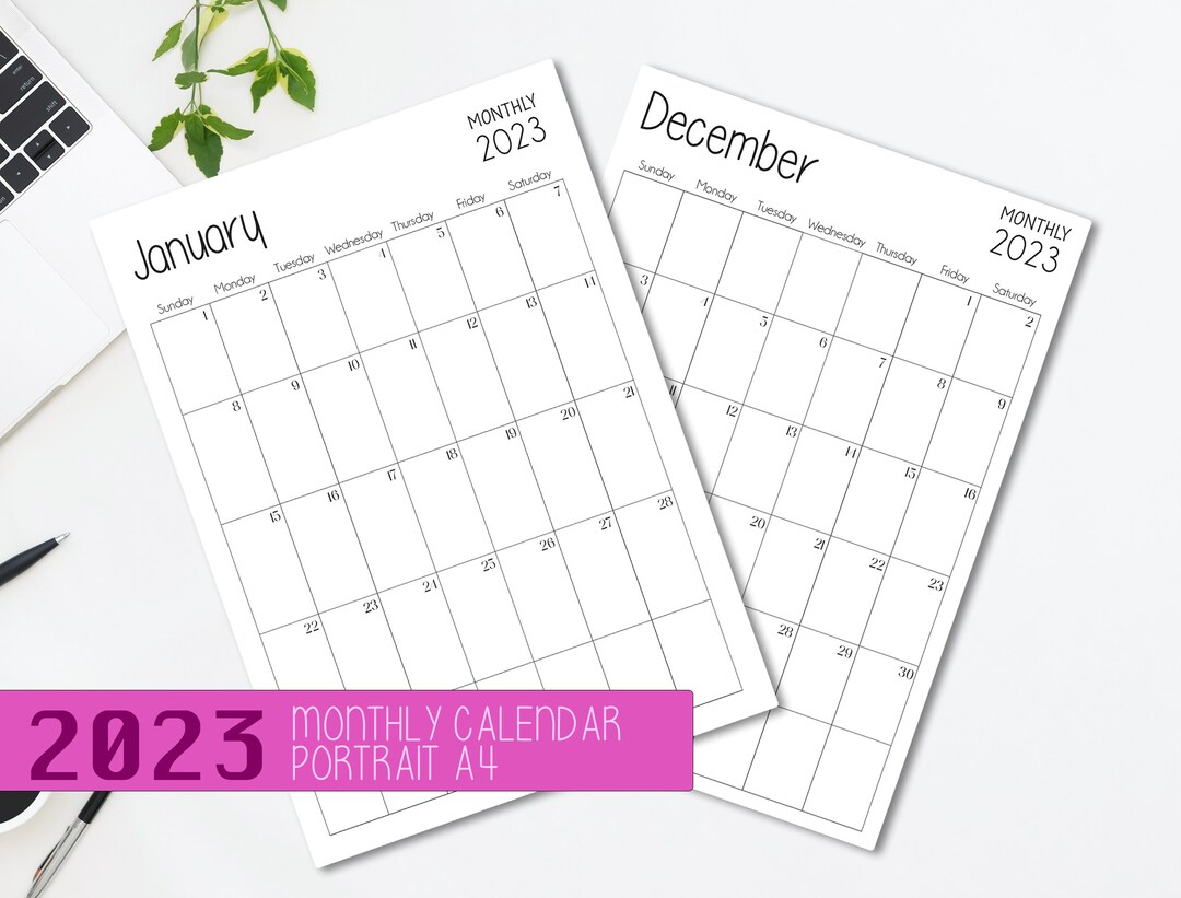 2023 Lined Monthly Calendar PDF | PORTRAIT | A4 | 8.27 X 11.69 | Jan
