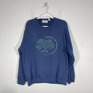 VTG American Eagle Outfitters Wilderness grafisch sweatshirt blauw jaren 90 Gorpcore