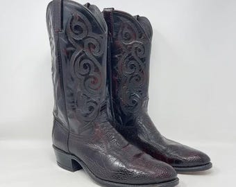 Dan Post Vintage Ostrich Leg Black Cherry Western Cowboy Boots Herrstorlek 10.5 D