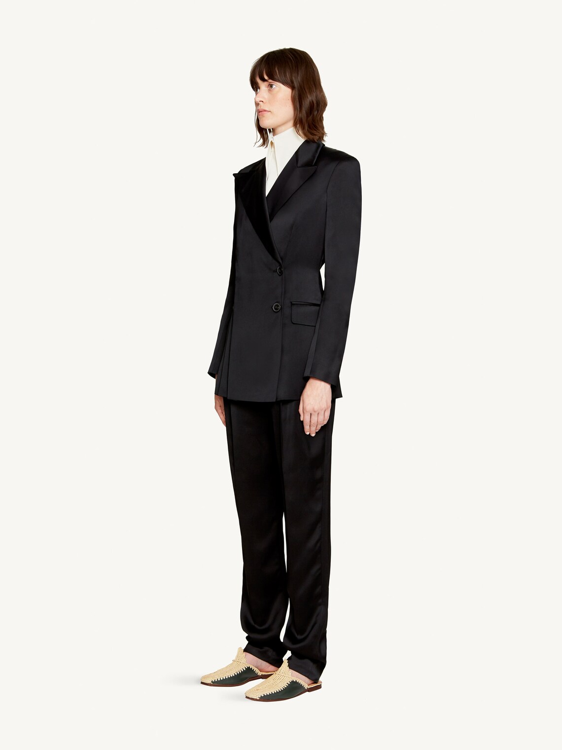 Double-Breasted Tailored Blazer with Pocket Detail - Gray main image 1