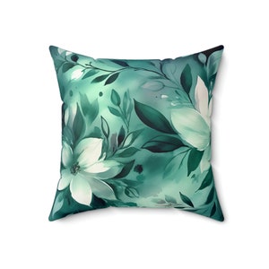 Refreshing Green Floral Watercolor Decorative Pillow