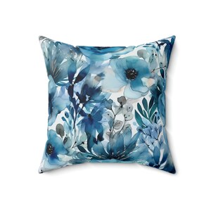 Blissful Blue Floral Watercolor Decorative Pillow