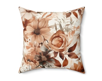 Versatile Brown Floral Watercolor Decorative Pillow