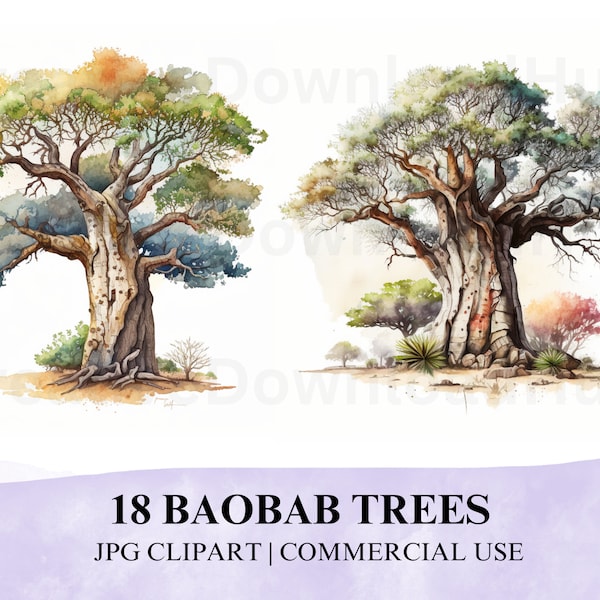 18 JPG Baobab Trees Watercolor Clipart Download, Baobab Trees JPG, Clipart Watercolor Baobab Trees, Trees Clipart, Baobab Tree Clipart