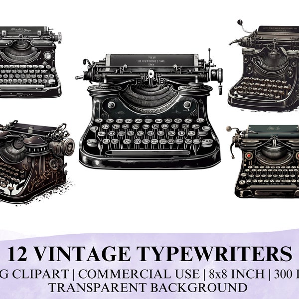 12 Typewriters PNG Clipart, 12 Vintage Black Typewriters PNG, Typewriter Clipart, Digital Typewriter PNG, Clipart Vintage Typewriters
