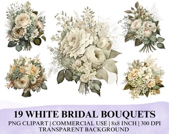 19 PNG White Bridal Flower Bouquets Clipart, Floral Bouquet Clipart, White Bridal Flowers Clipart, White Flowers Clipart, Wedding Flowers