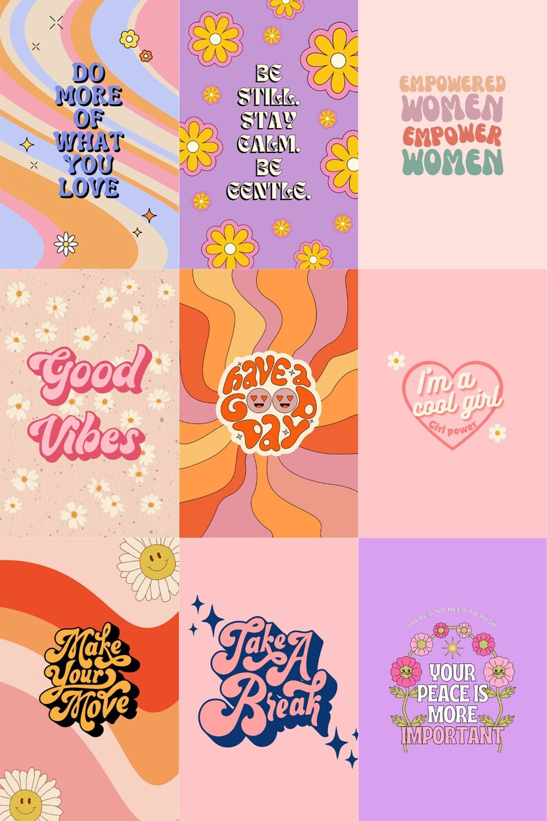 Groovy 9 Piece Collage Digital Download Positive Words - Etsy