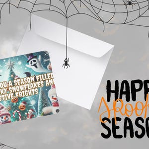 Conjunto de cartões postais, bonecos de neve de Halloween e Natal, pacote com 10 cartões de felicitações personalizados para o feriado, artigos de papelaria festivos sazonais de inverno,
