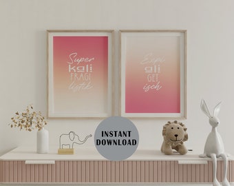 Superkalifragilistik 2 Set Typography Poster Download Gift for Mary Poppins fans Pink wall decor for home and kids room