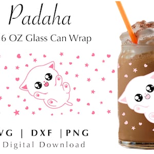 CUTE KITTY SVG, Kawaii meow cat design for cricut, 16oz glass can wrap design, , 16oz Glass Can Cut Files, Svg Dxf Png File Digital Download