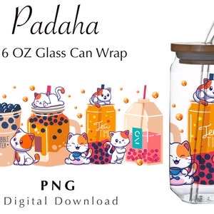 Catcupcake sublimation PNG 16oz glass can wrap design, 16oz Cat Glass Can PNG File Digital Download, kawaii sublimation design, cat design