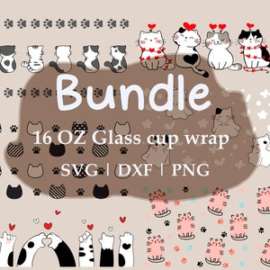 Kawaii CAT BUNDLE SVG for cricut, 16oz glass can wrap design, , 16oz Glass Can Cut Files, Svg Dxf Png File Digital Download, bundle design