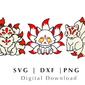 CUTE FOXES SVG, Kawaii Kitsune design for cricut, 16oz glass can wrap design, , Hoodies Cut Files, Svg Dxf Png File Digital Download