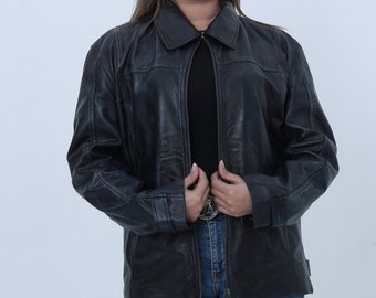 90s Womens Vintage Oversized Jacket,  Handmade leather jacket, ladies biker jacket, ladies oversized leather jacket, Womens oversized jacket