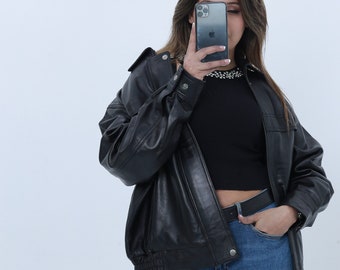 Women Handmade Black Oversize Bomber Lambskin Soft Real Leather Jacket | Women Casual Wear Genuine Leather Jacket, Gift for women