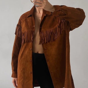 Ladies Vintage Fringe Leather Jacket , Ladies Suede jacket, Fringe Jacket, ladies oversized Handmade Suede leather jacket image 4