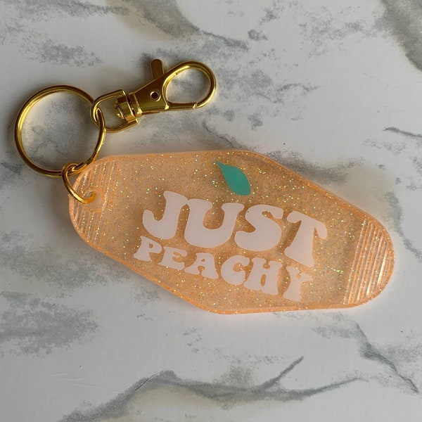 Just Peachy Glitter Retro Handmade Motel Keychain