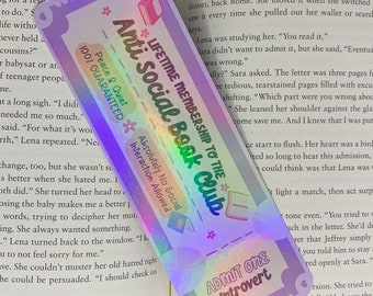 Anti-Social Book Club Ticket Bookmark | Double Sided Holographic Rainbow Sparkly Bookmark