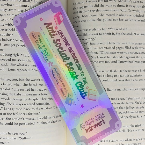 Anti-Social Book Club Ticket Bookmark | Double Sided Holographic Rainbow Sparkly Bookmark