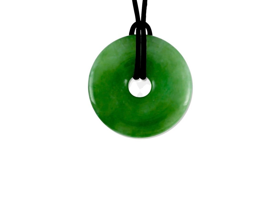Green Jade Necklace Natural Jade Circle Donut Around Pendant, Healing Crystal Jewelry, Good Luck