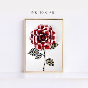 Rozenpatroon hoofs geruit ruitdecor | Digitale muurkunst | Bloemen patroon kunst | Muurkunst voor thuis | Bloemmotief | Muur hangen