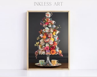 Childs Tale of A Teapot Courtly Checkered Check Decor Painting Printable Art | Digital Art Print | Colourful Teapot Home Decor | Wall Art