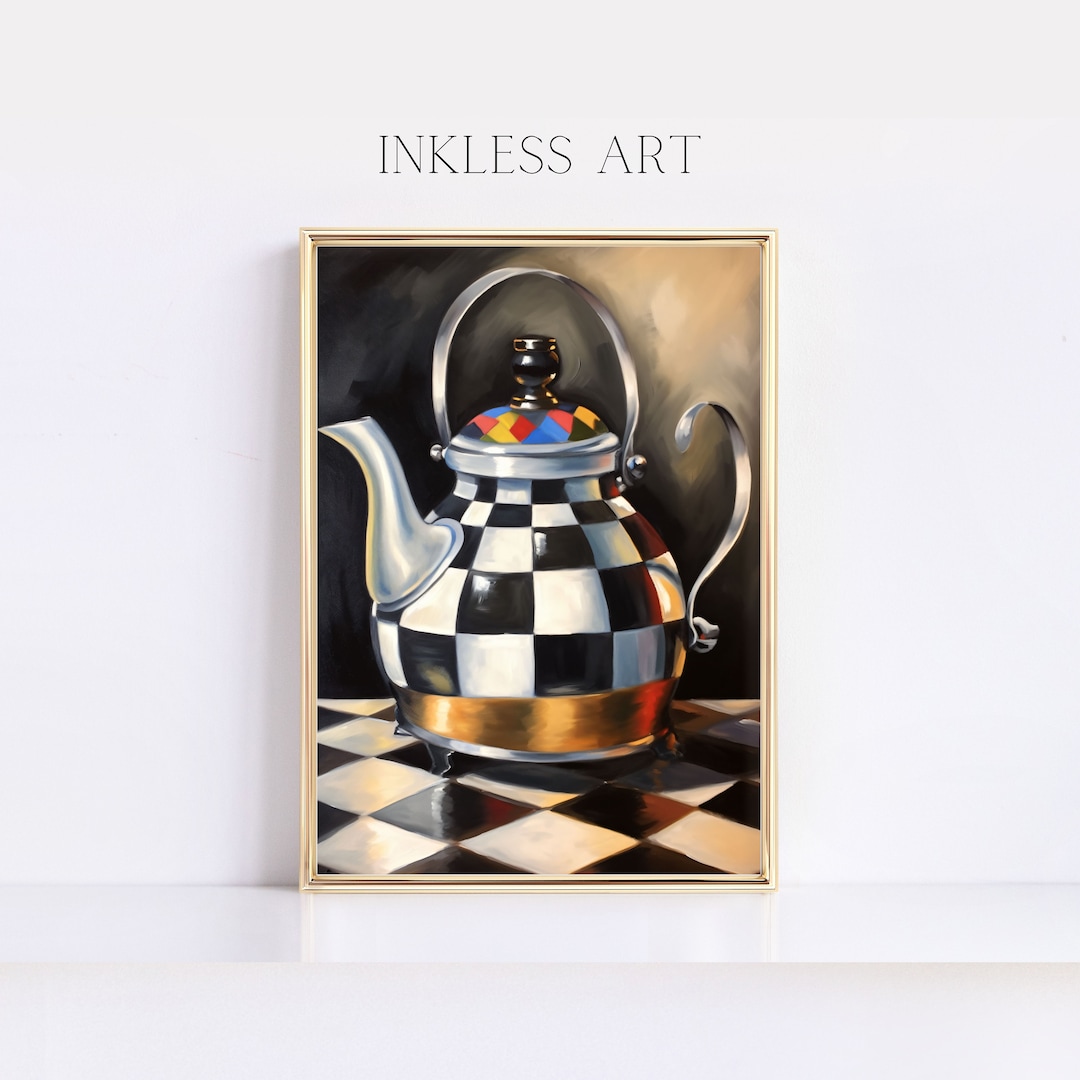 Black and White Courtly Checkered Check Decor Painting Printable Art