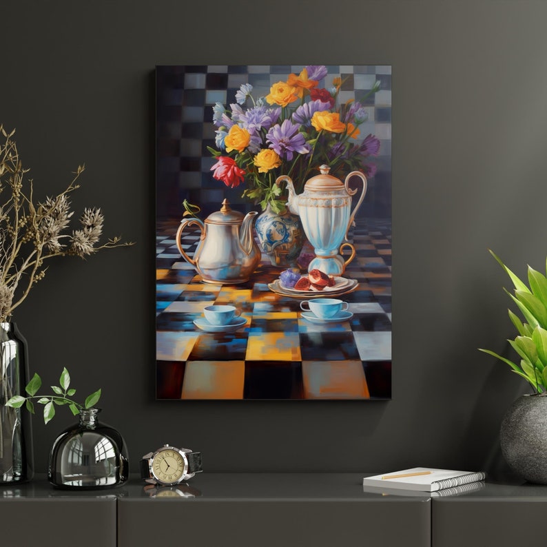 Printable Elegant Teapots Black and White Courtly Checkered Etsy