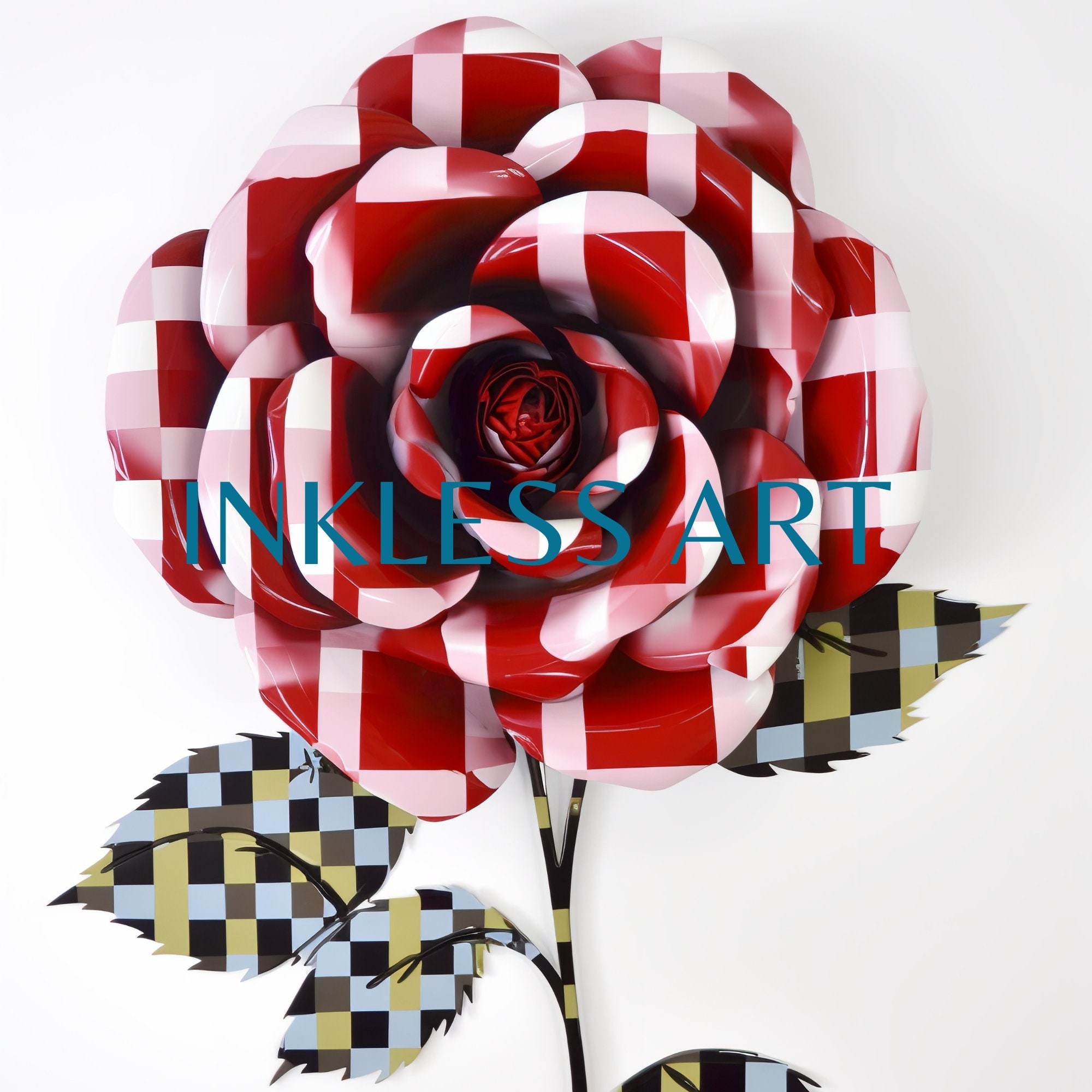 Rose Pattern Courtly Checkered Check Decor | Digital Wall Art | Flowers ...