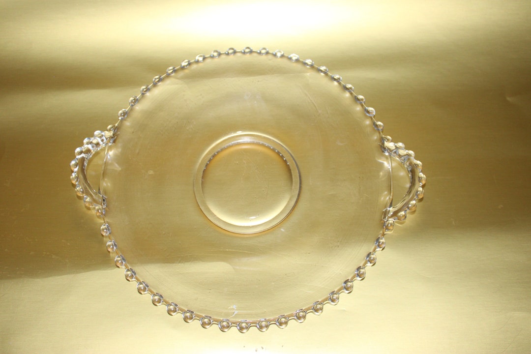 Candlewick Clear Glass Serving Tray With Bubble Edge and Handles 11.5