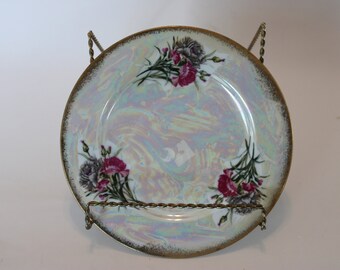 Ucagco 7.75” iridescent plate, ‘January Carnation&#39;