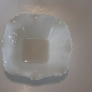 White milk glass dish, scalloped edge, 6&quot; x 6&quot;