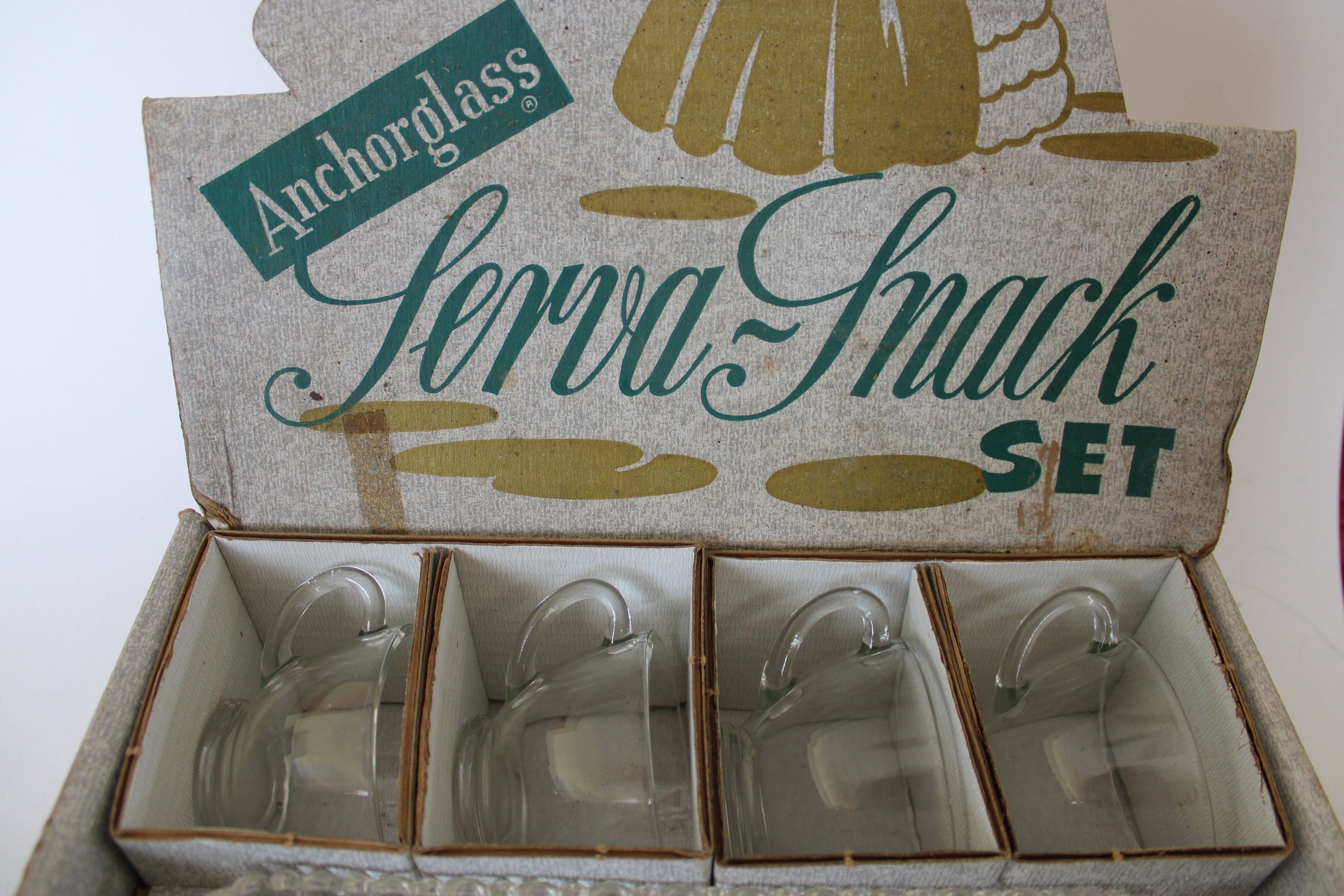 Anchor Hocking Anchorglass Serva-snack Set, 4 Trays and 4 Glasses