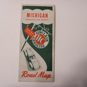 MICHIGAN-wegenkaart door Sinclair Gasoline, waarschijnlijk jaren 1950 19 x 26,5 inch, compleet met grootstedelijk Detroit