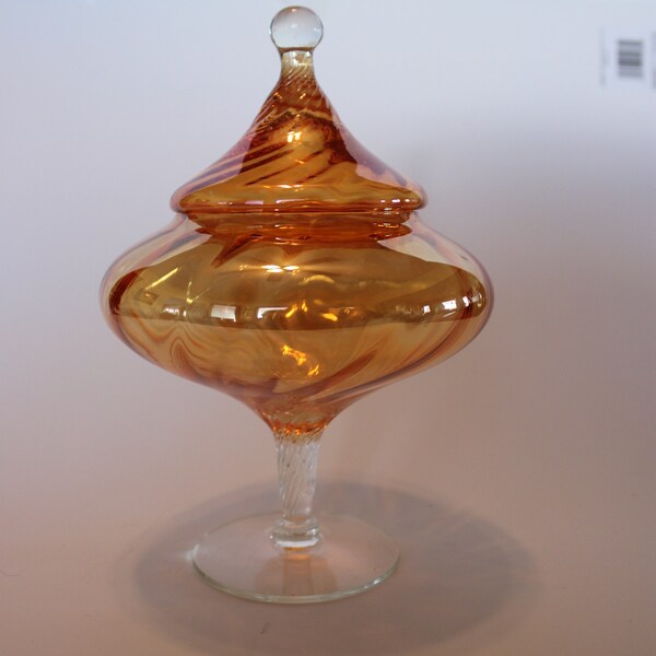 Tall Elegant Glass Candy Dish, orange glass, stemmed