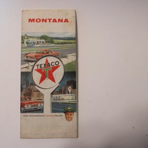 Mapa drogowa MONTANA, Texaco, prawdopodobnie z lat 50. XX wieku, kompletna z tabelą przebiegu, dobry stan 26,5 x 18 cali