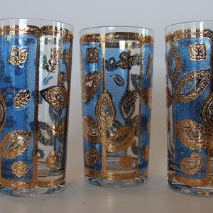 Set of six rare Culver highball glasses, 22 carat gold leaf design. Spectacular!