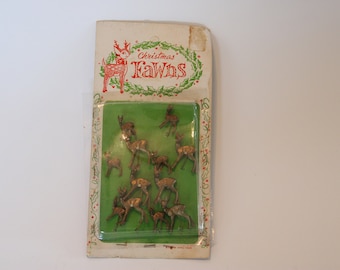 Christmas Fawns ornaments, 12 total, metal, with hooks
