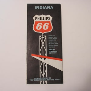 INDIANA Straßenkarte, von Phillips, wahrscheinlich 1960er Jahre The Gasoline That Won the West, 26 x 18 Zoll